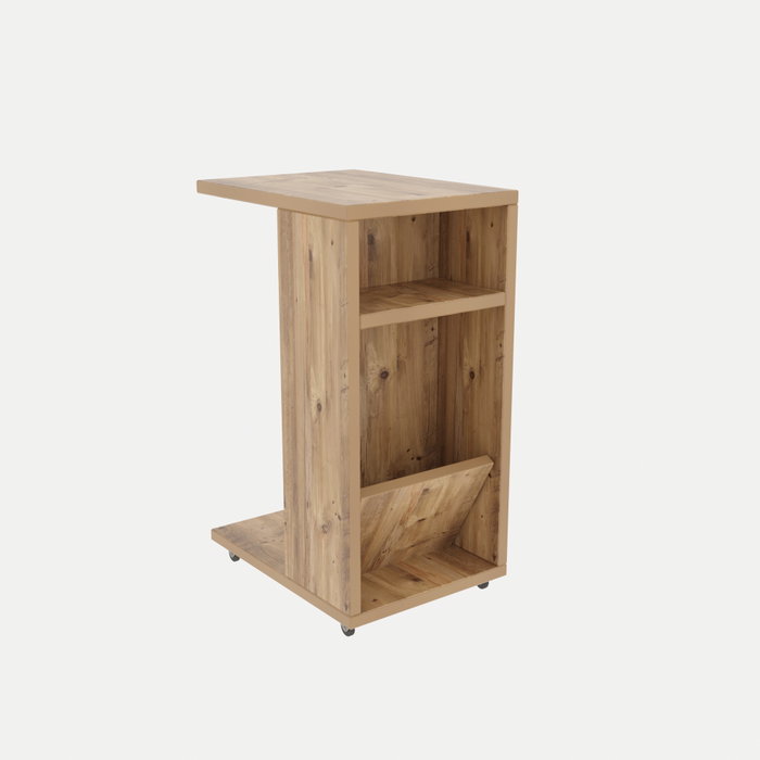 Hanah Home Mesa Auxiliar Rústica Escandinava Pino 30x40x63cm Tablero Melamina 18mm Patas Con Ruedas